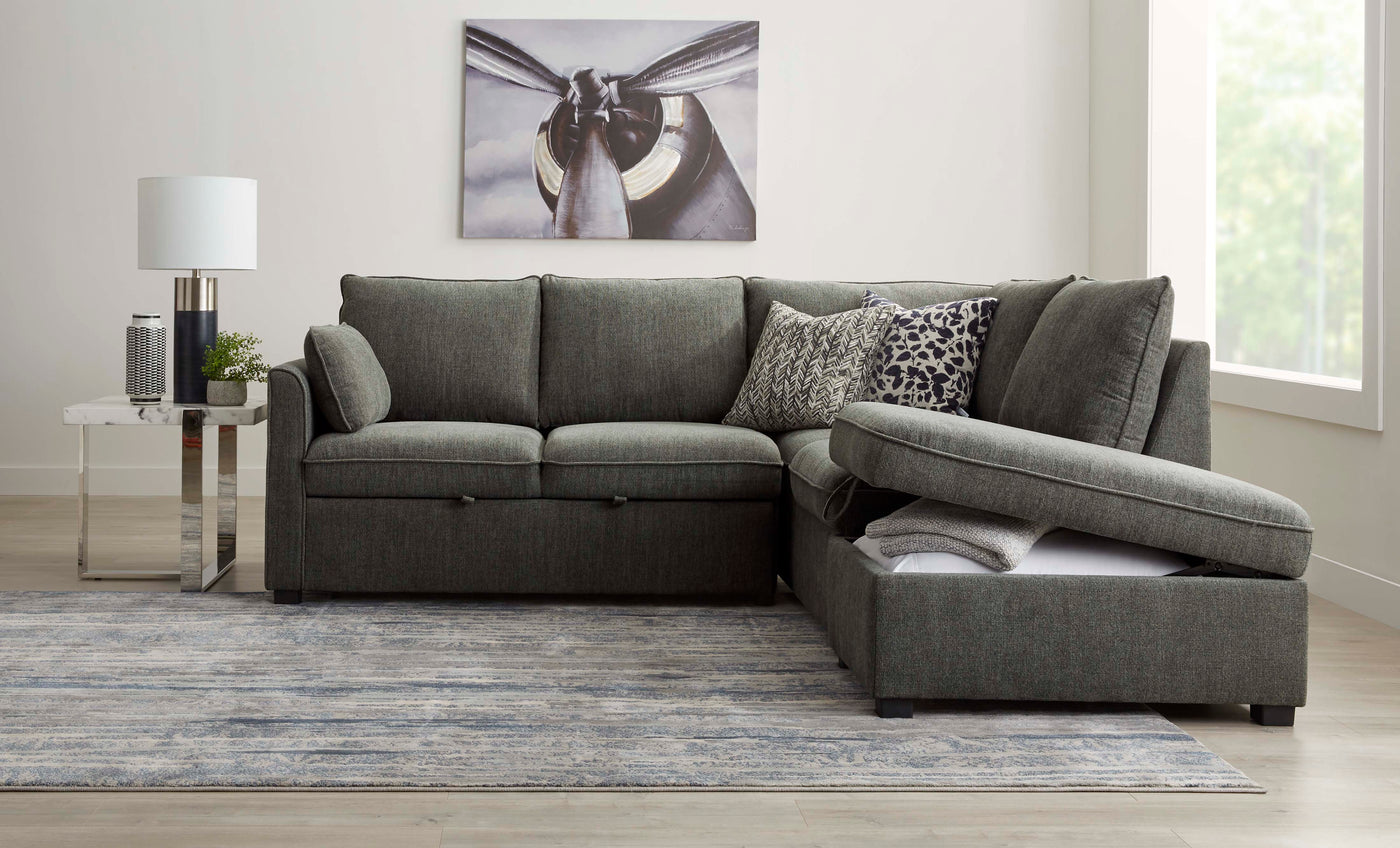 Portland 3-Piece Sectional with Left-Facing Pop-Up Bed - Grey
