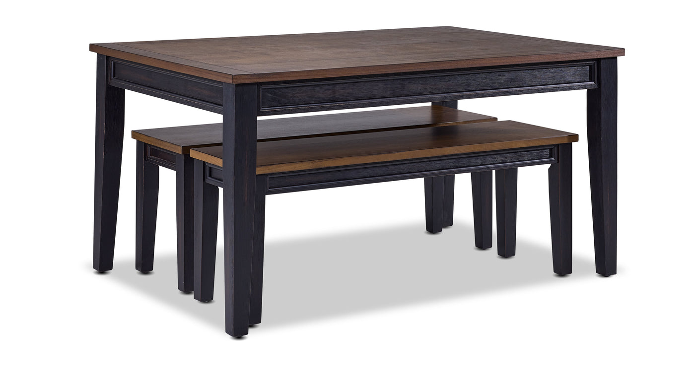 Raven Noir 3-Piece Dining Set with Benches - Ebony, Driftwood