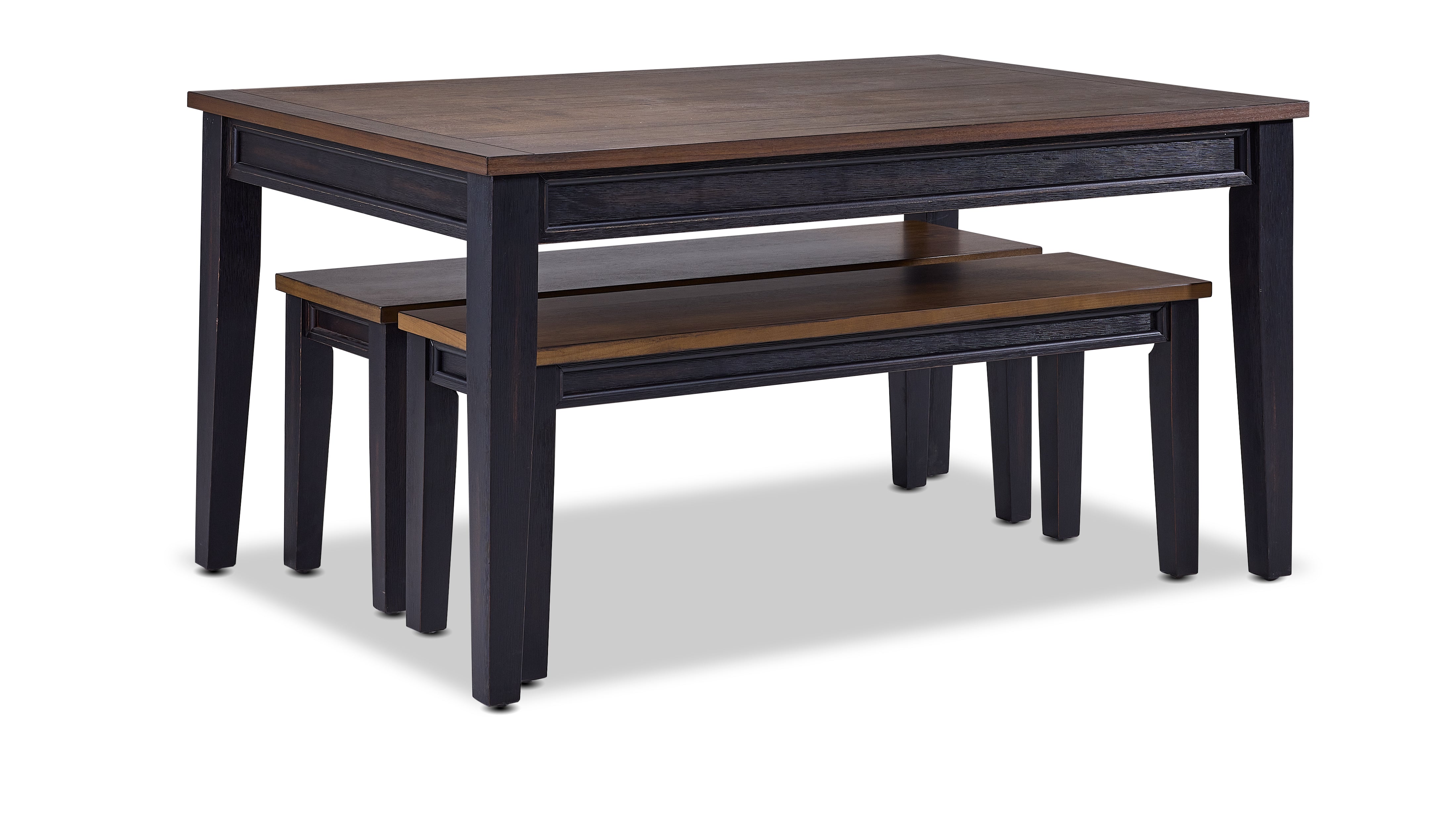 Raven Noir 3-Piece Dining Set with Benches - Ebony, Driftwood