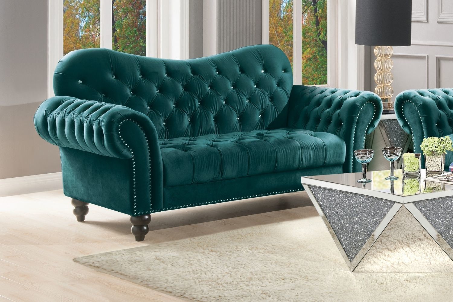 Ryo Tufted Velvet Loveseat - Teal