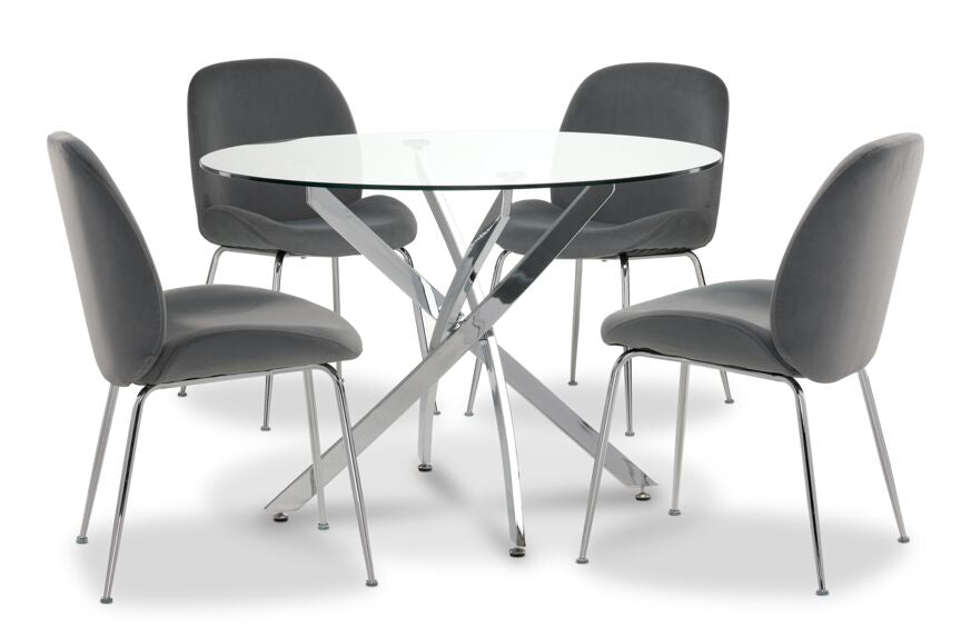 Avery II 5-Piece Dining Set - Grey, Chrome