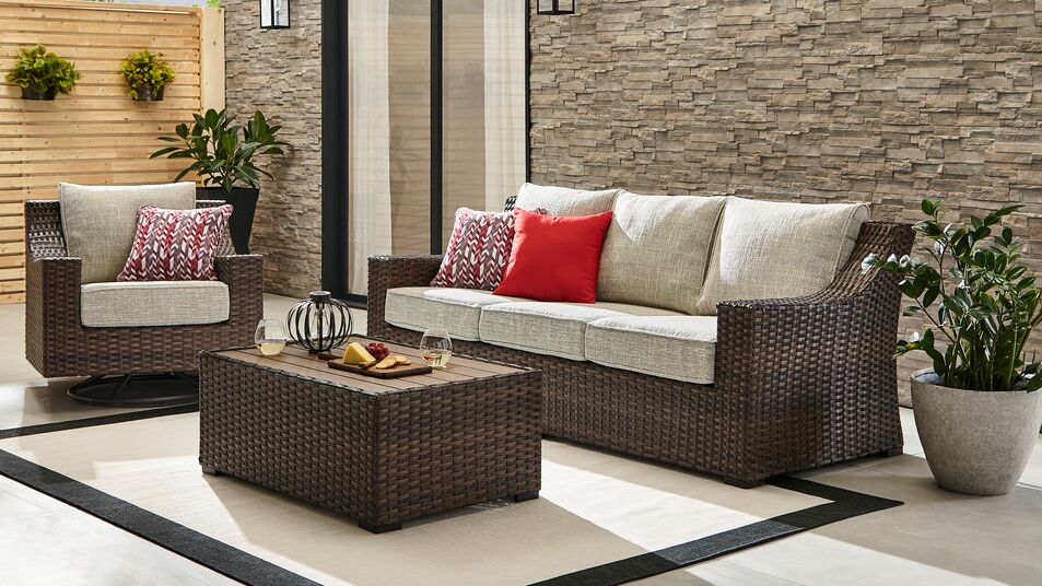 Brookland - 2-Piece Outdoor Sofa with Coffee Table - Brown, Beige