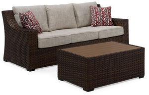 Brookland - 2-Piece Outdoor Sofa with Coffee Table - Brown, Beige