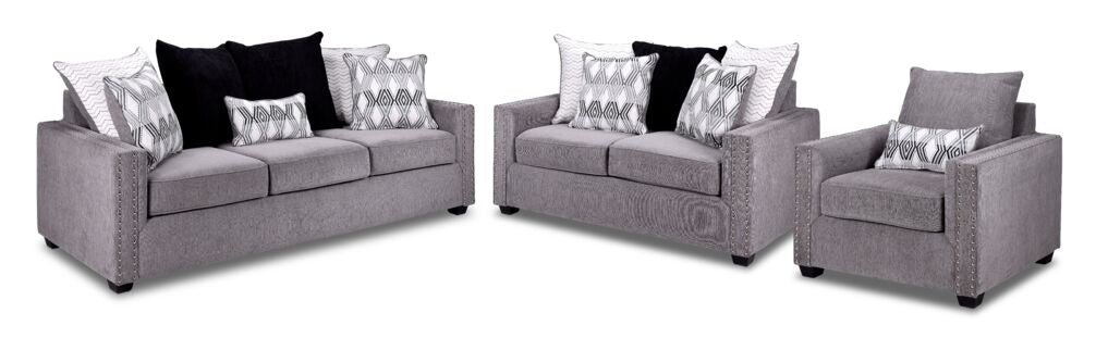 Brooklyn Sofa, Loveseat and Chair Set- Grey