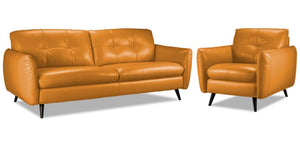 Carlino Leather Sofa and Chair Set - Honey Yellow