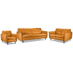 Carlino Leather Sofa, Loveseat and Chair Set - Honey Yellow