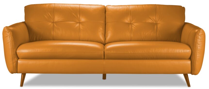 Carlino Leather Sofa, Loveseat and Chair Set - Honey Yellow