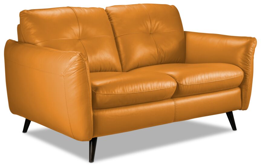 Carlino Leather Loveseat - Honey Yellow