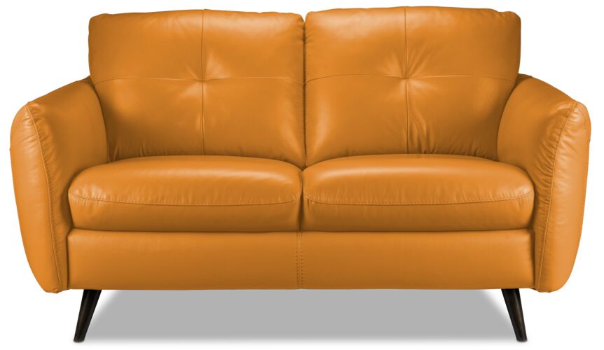 Carlino Leather Loveseat - Honey Yellow
