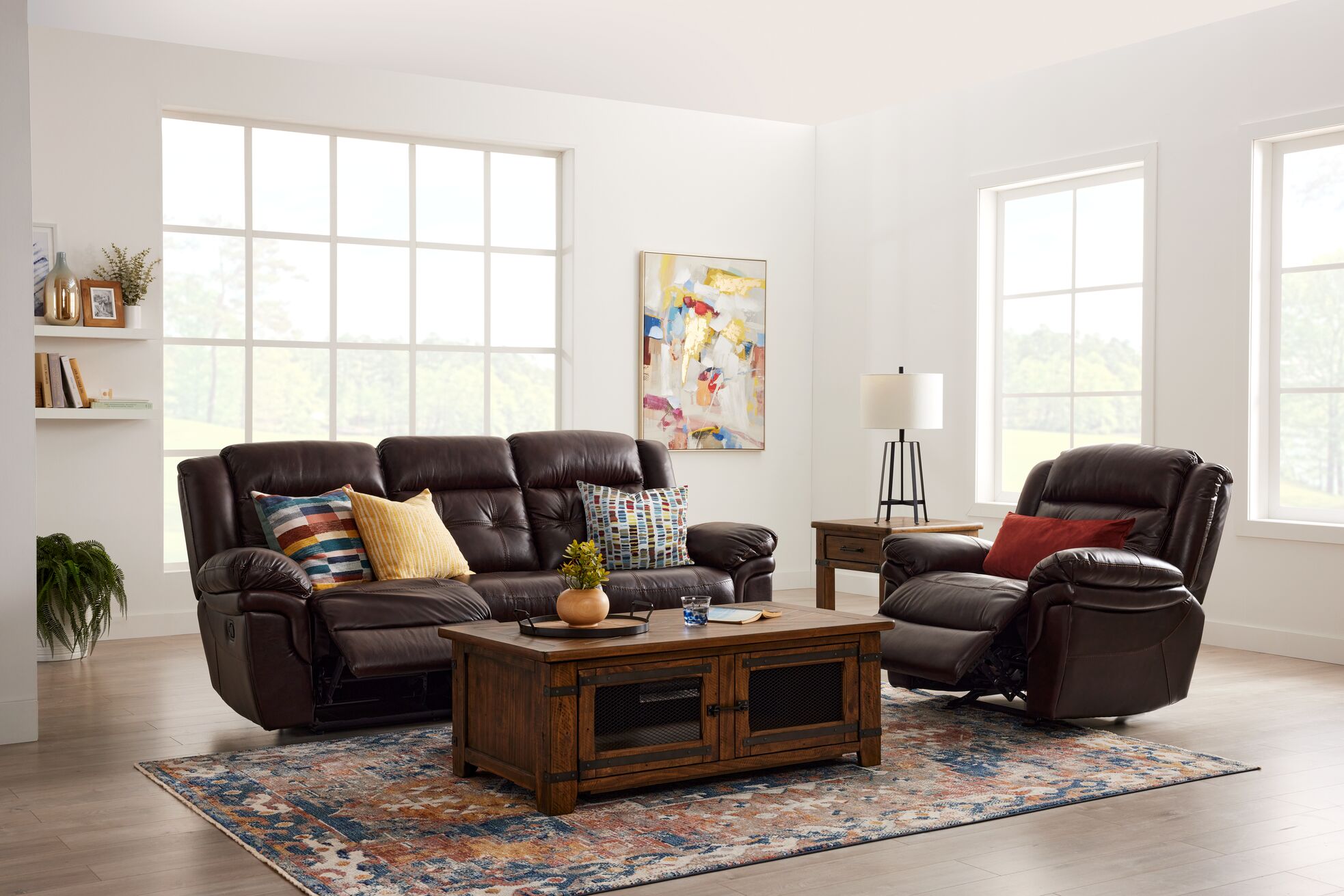 Cooper Reclining Leather Sofa and Loveseat with Console Set - Brown