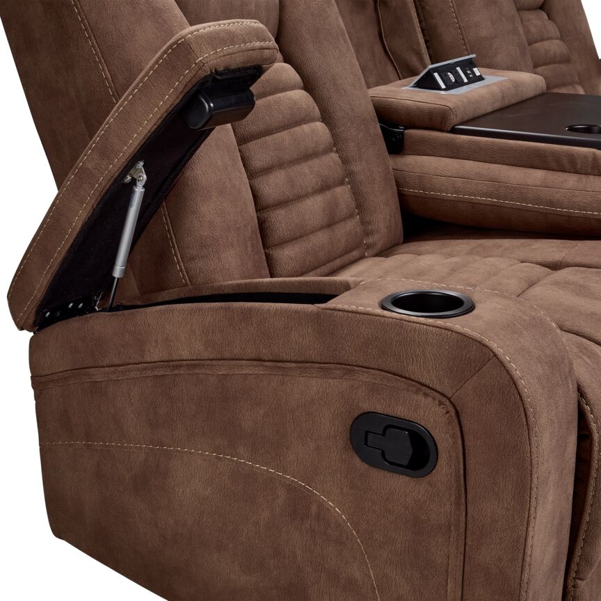 Dallas Reclining Sofa With Drop Down Table- Mocha