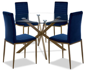 Darron 5-Piece Round Dining Set - Blue, Gold