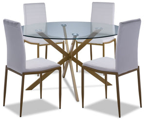 Darron 5-Piece Round Dining Set - White, Gold