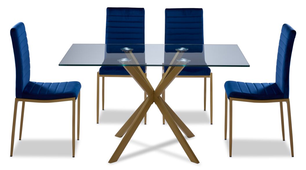 Darron 5-Piece Dining Set - Blue, Gold