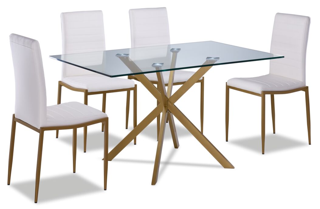 Darron 5-Piece Dining Set - White, Gold