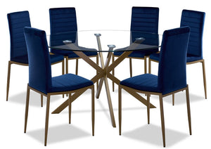 Darron 7-Piece Round Dining Set - Blue, Gold