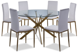 Darron 7-Piece Round Dining Set - White, Gold