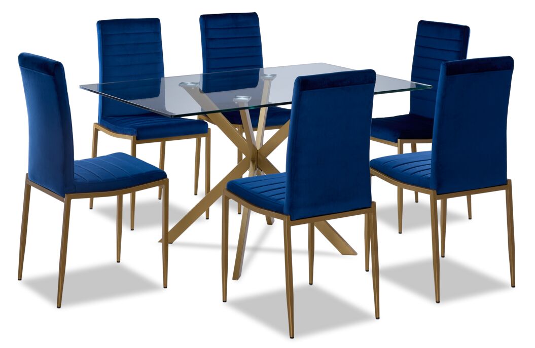 Darron 7-Piece Dining Set - Blue, Gold