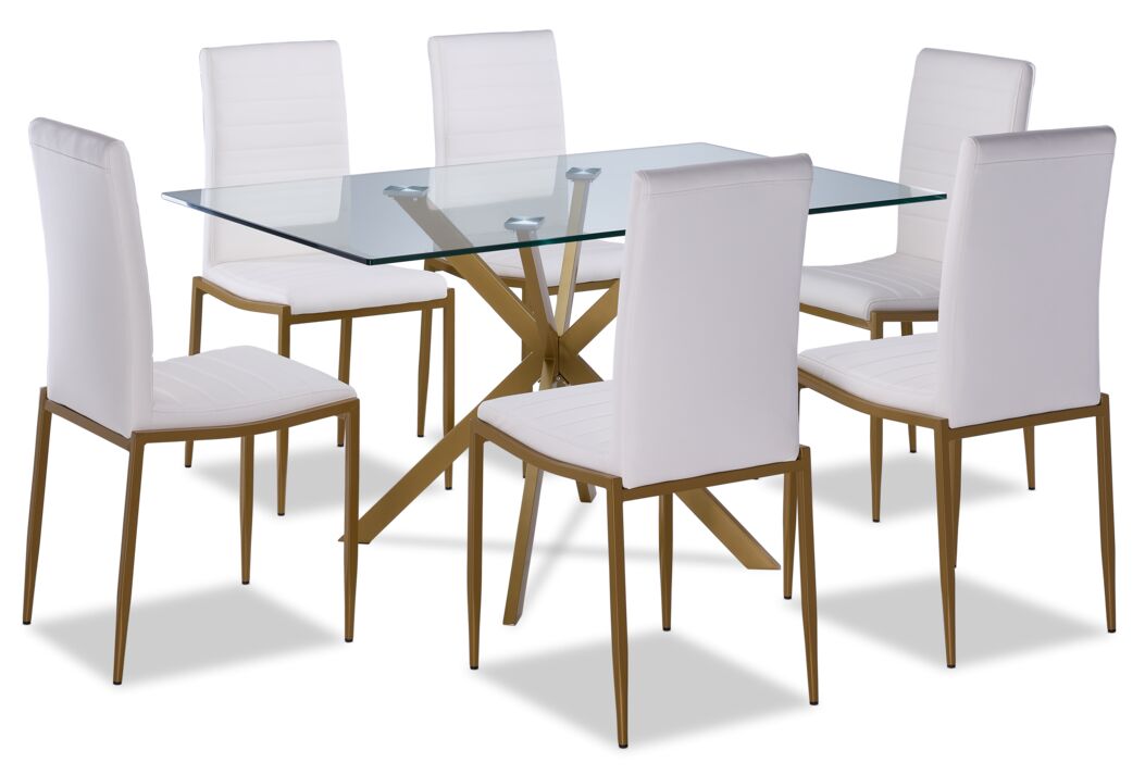 Darron 7-Piece Dining Set - White, Gold