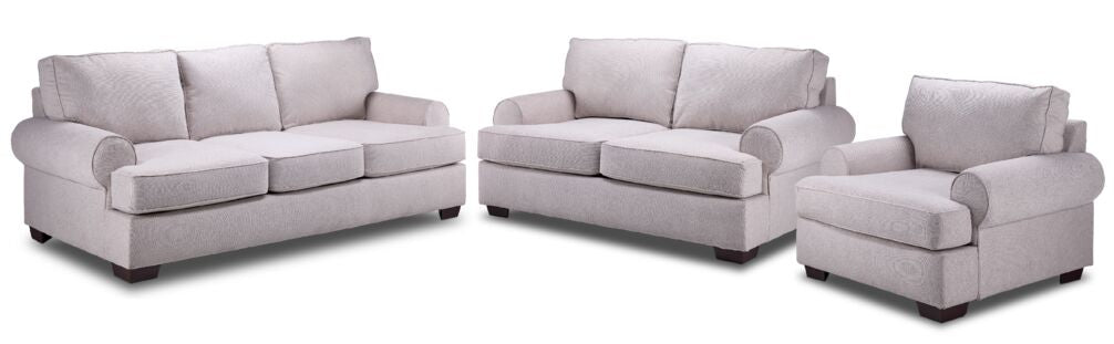 Elaine Sofa, Loveseat & Chair Set- Cream