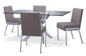 Ellis 5-Piece Dining Set-Glass, Chrome, Dove