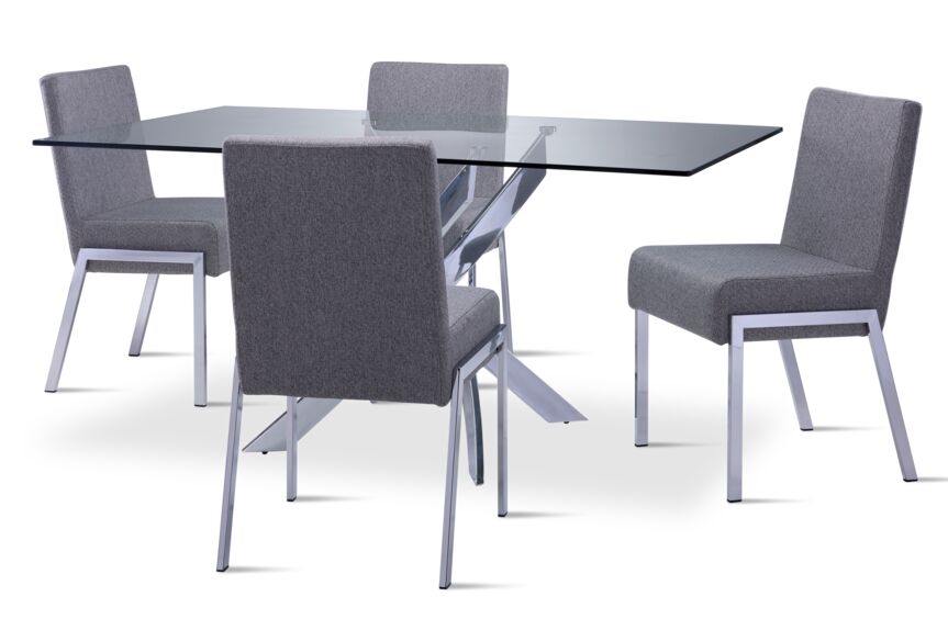 Ellis 5-Piece Dining Set- Glass, Chrome, Grey
