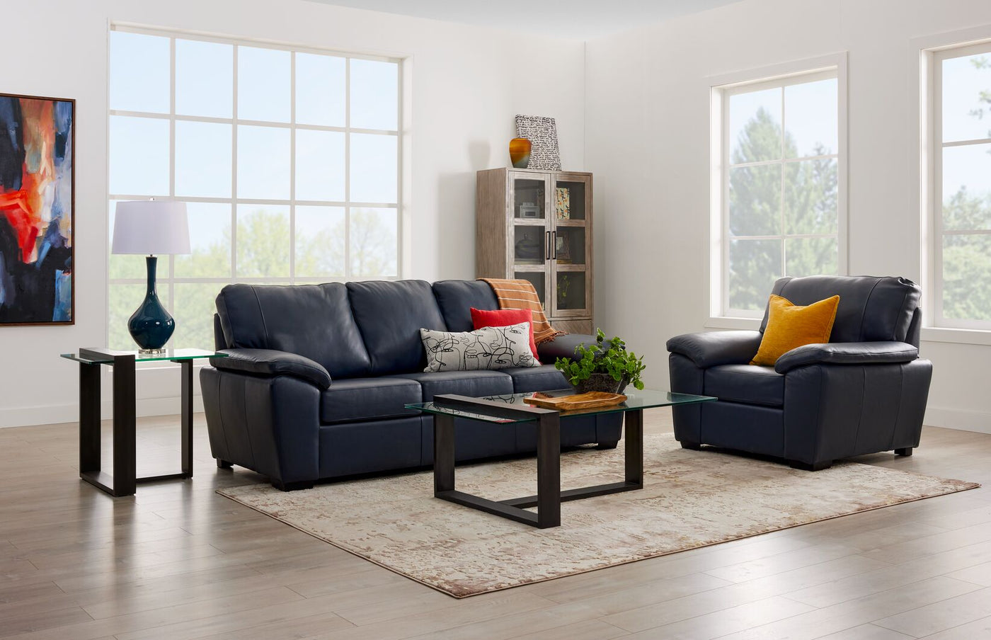 Gaetano Leather Sofa - Havana Atlantic Blue