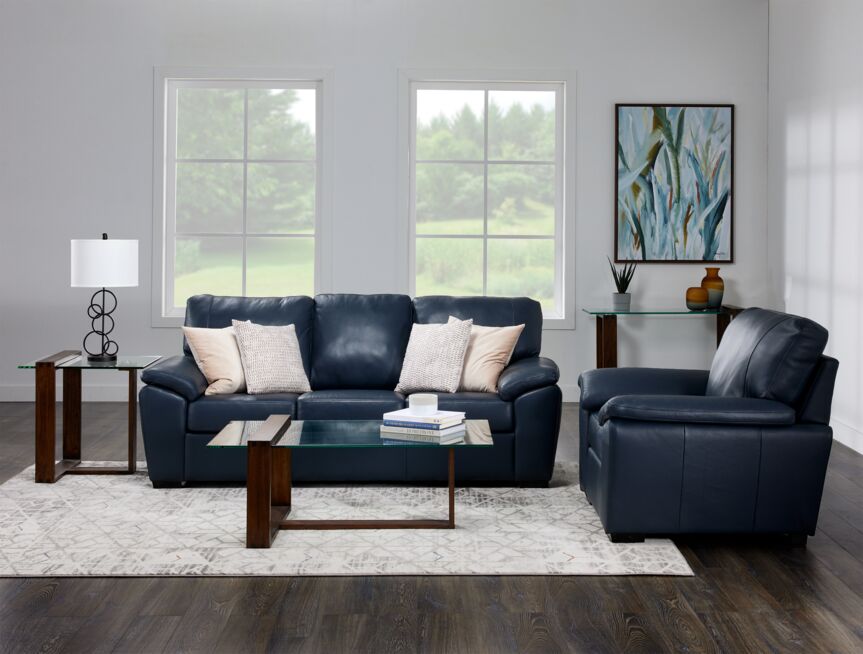 Gaetano Leather Sofa and Chair - Havana Atlantic Blue