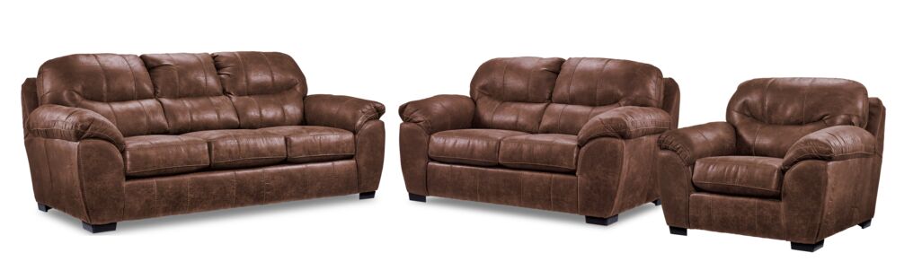 Grant Sofa, Loveseat and Chair Set - Dark Brown