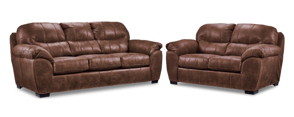 Grant Sofa and Loveseat Set - Dark Brown