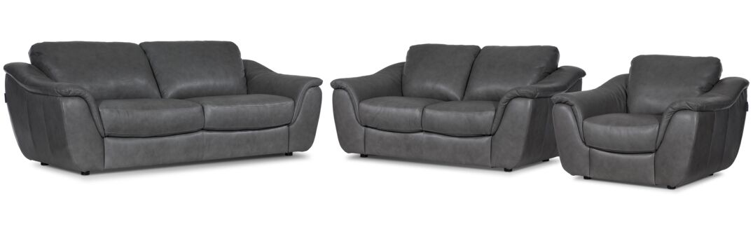Harris Leather Sofa, Loveseat and Chair Set- Grey