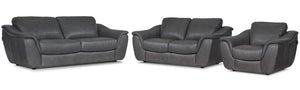 Harris Leather Sofa, Loveseat and Chair Set- Grey