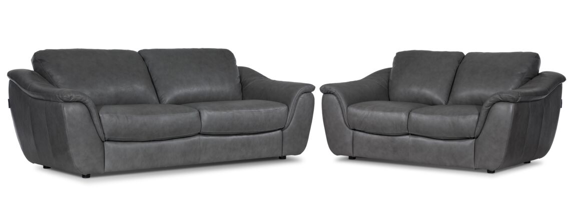 Harris Leather Sofa and Loveseat Set- Grey