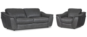 Harris Leather Sofa and Chair Set- Grey