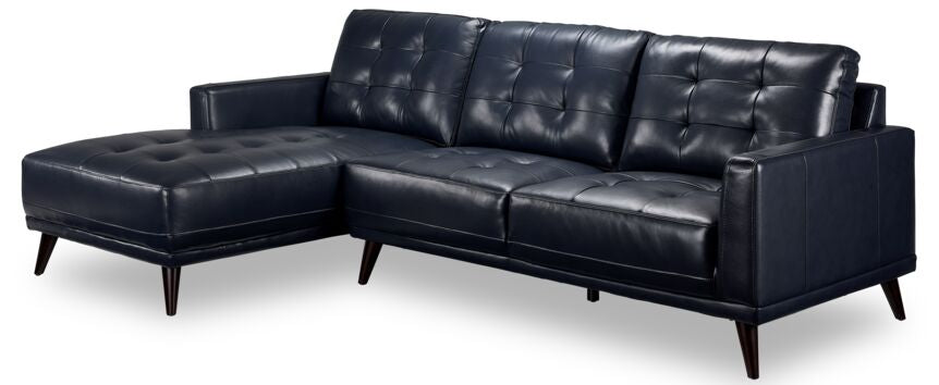 Jersey 2 Pc. Leather Sectional with Left Facing Chaise - Navy