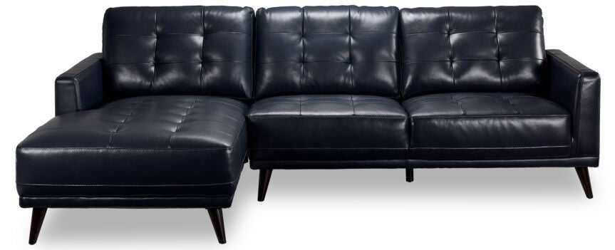 Jersey 2 Pc. Leather Sectional with Left Facing Chaise - Navy
