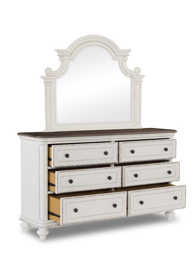 Kamari 6 Drawer Dresser - Antique White, Brown
