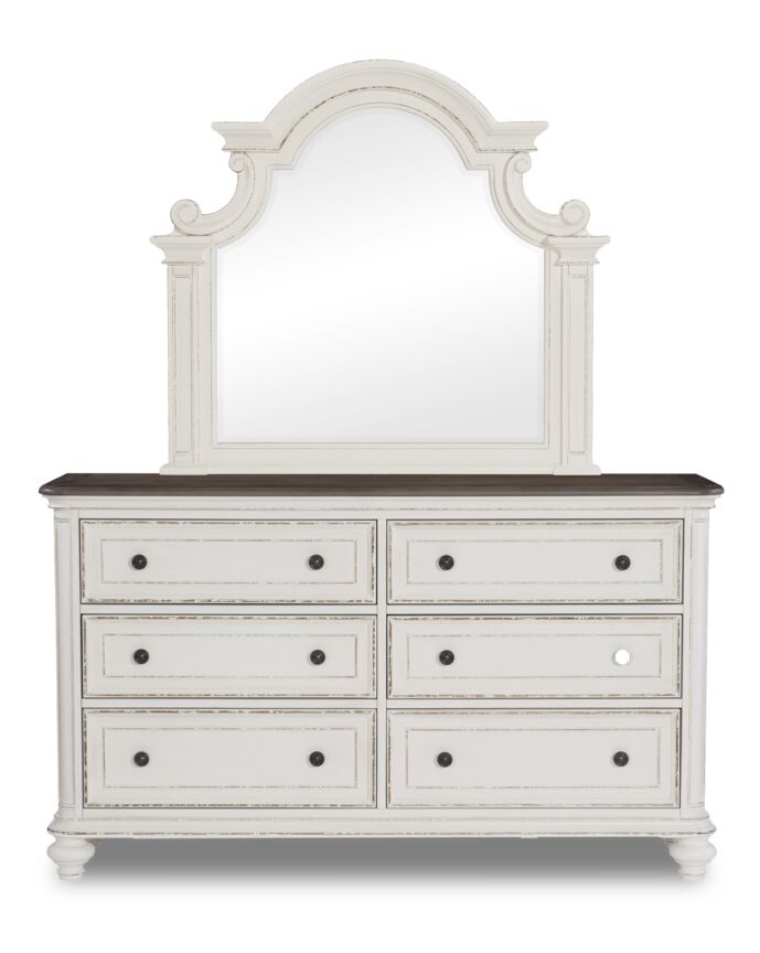 Kamari 6 Drawer Dresser - Antique White, Brown