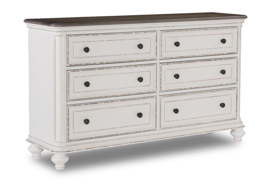 Kamari 6 Drawer Dresser - Antique White, Brown