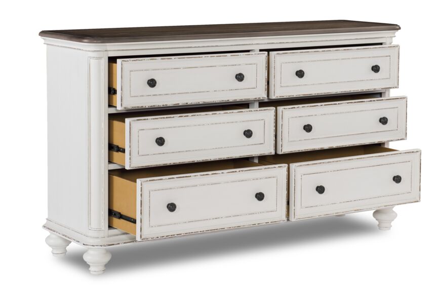 Kamari 6 Drawer Dresser - Antique White, Brown
