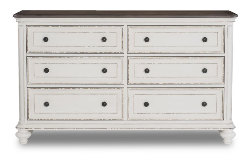 Kamari 6 Drawer Dresser - Antique White, Brown