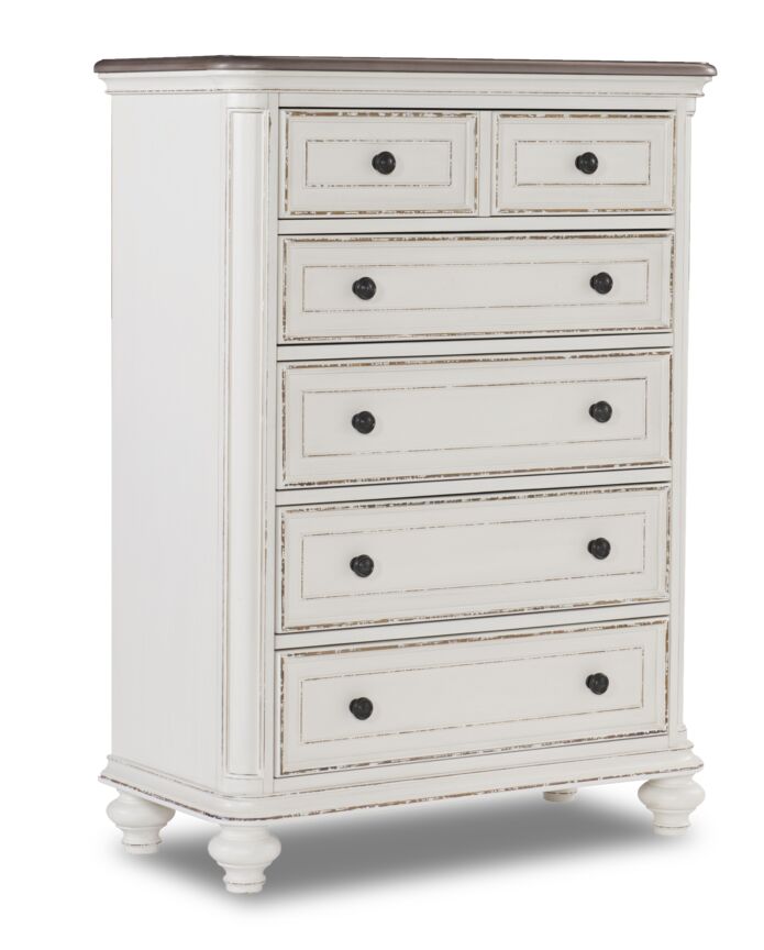 Kamari 5 Drawer Chest - Antique White, Brown