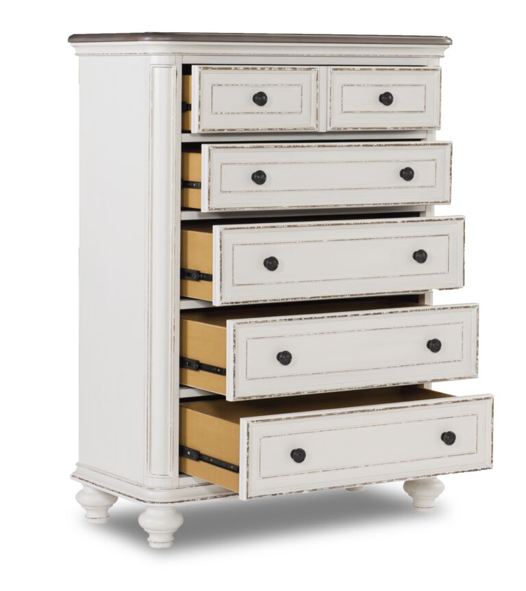 Kamari 5 Drawer Chest - Antique White, Brown