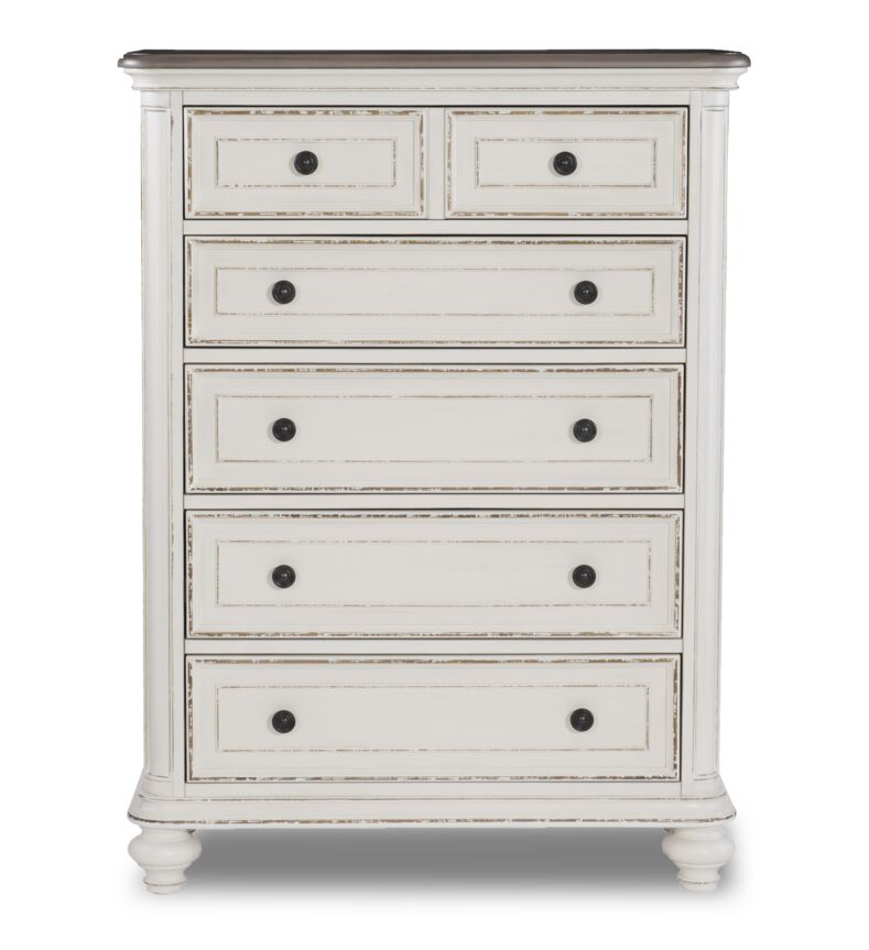 Kamari 5 Drawer Chest - Antique White, Brown