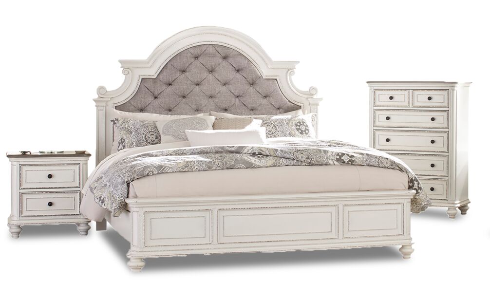 Kamari 5-Piece Queen Bedroom Package - Antique White, Brown