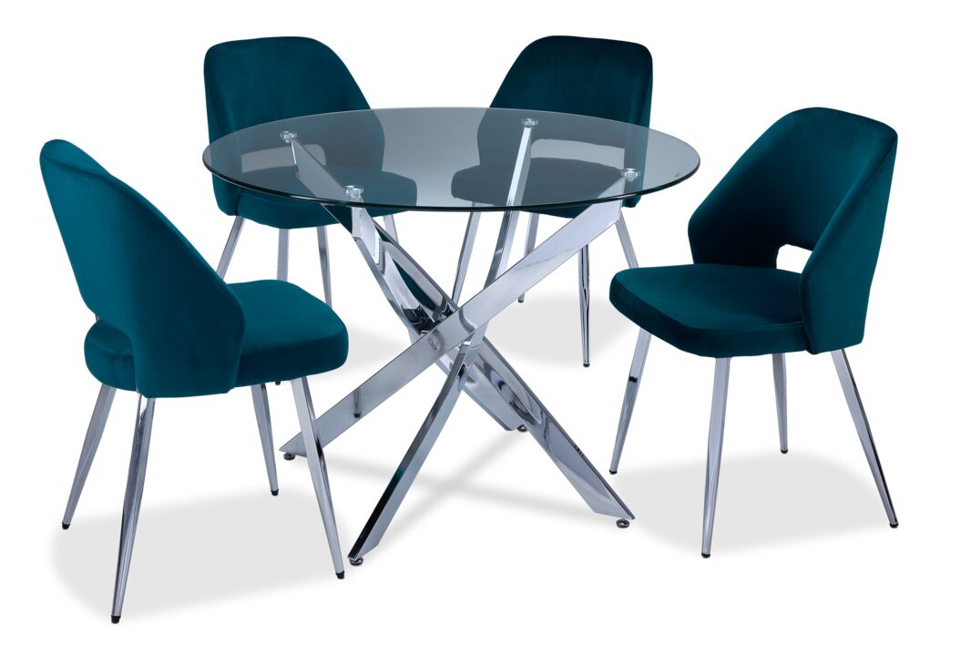 Kate II 5-Piece Dining Set - Chrome, Emerald