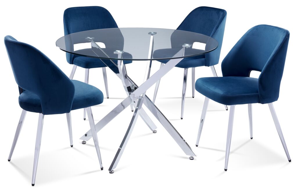 Kate II 5-Piece Dining Set - Chrome, Blue