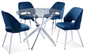 Kate II 5-Piece Dining Set - Chrome, Blue