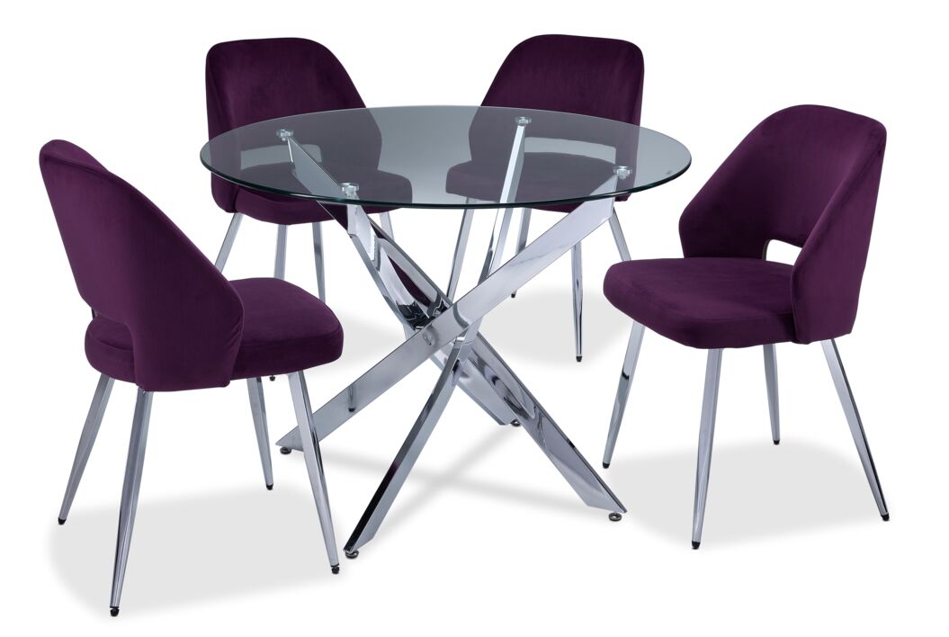 Kate II 5-Piece Dining Set - Chrome, Aubergine