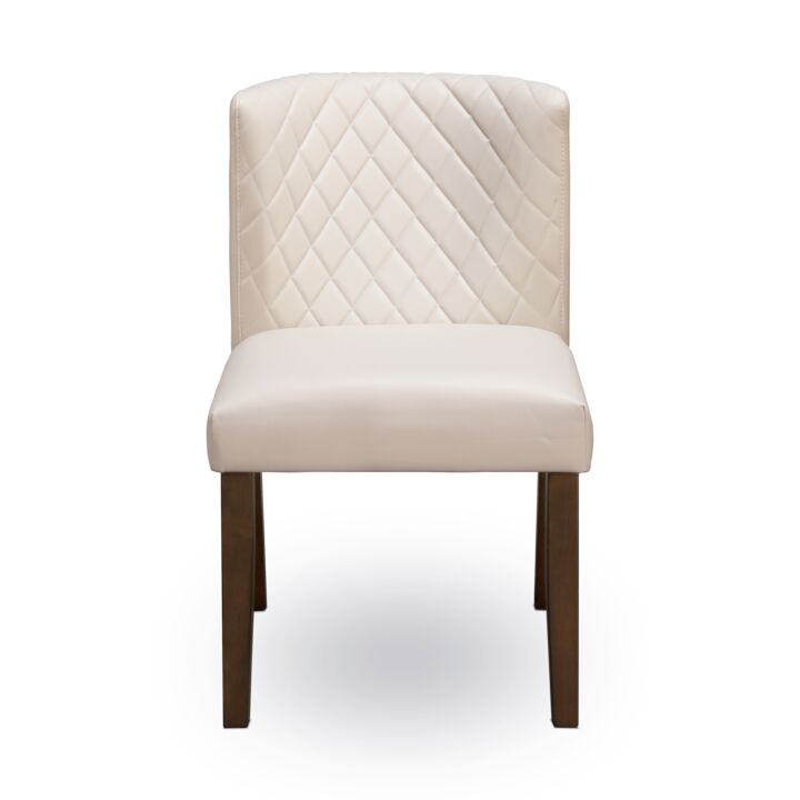 Kayla Dining Chair – Off White Faux Leather with Espresso Legs – Front View